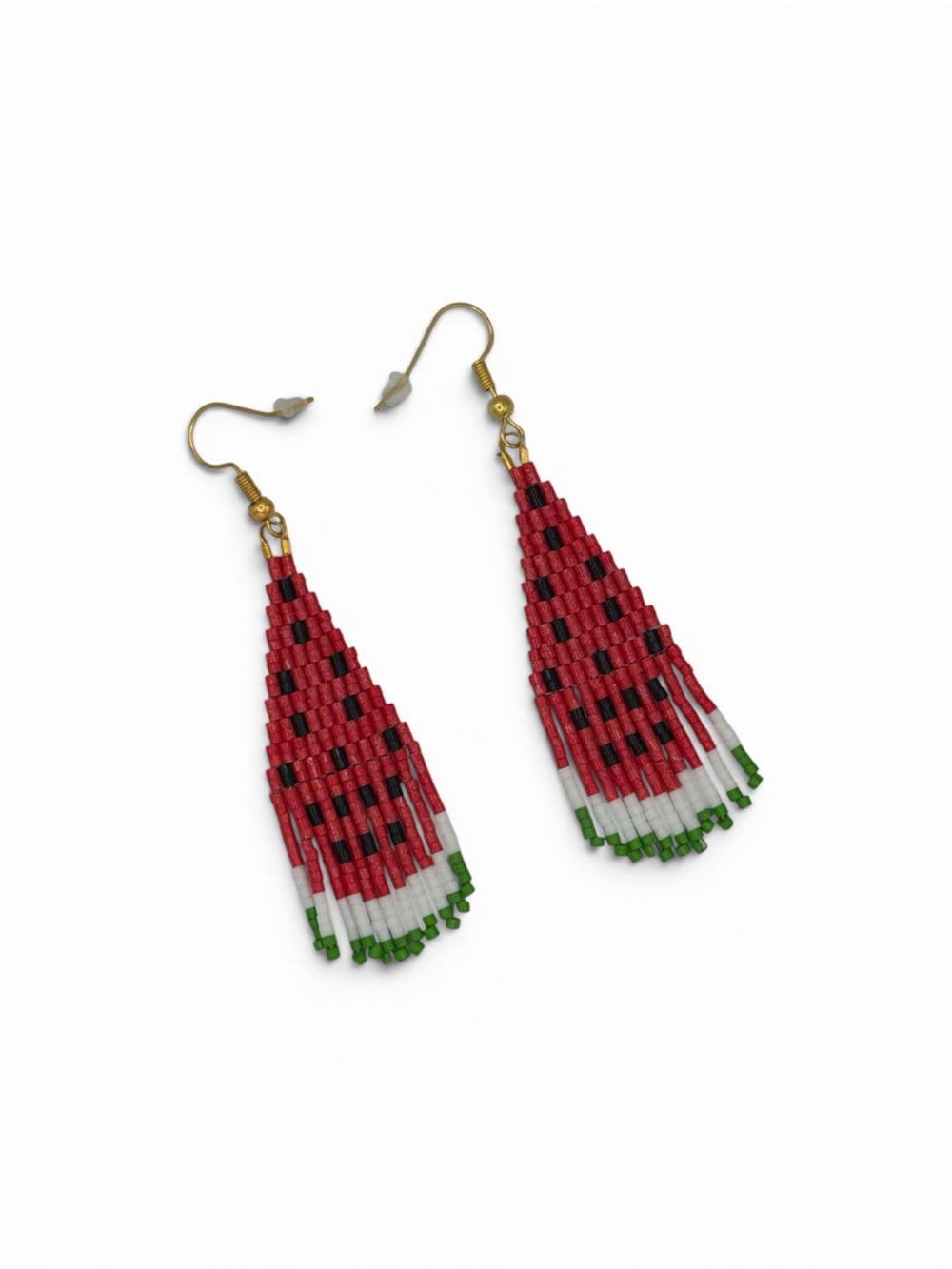 Watermelon Beaded Fringe Earrings Canadian Artist Handmade